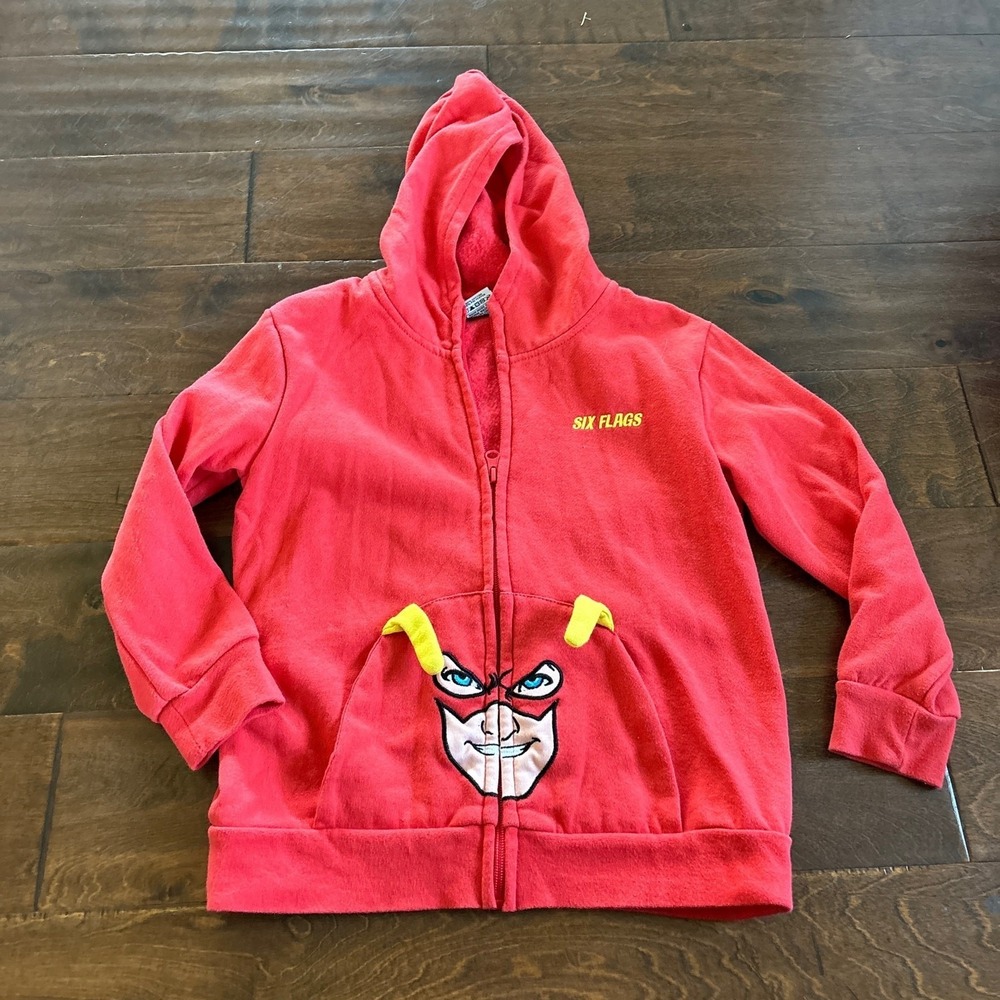 DC The Flash Size‎ 7 Boys Hoodie Zip Up Sweatshirt Red Six Flags